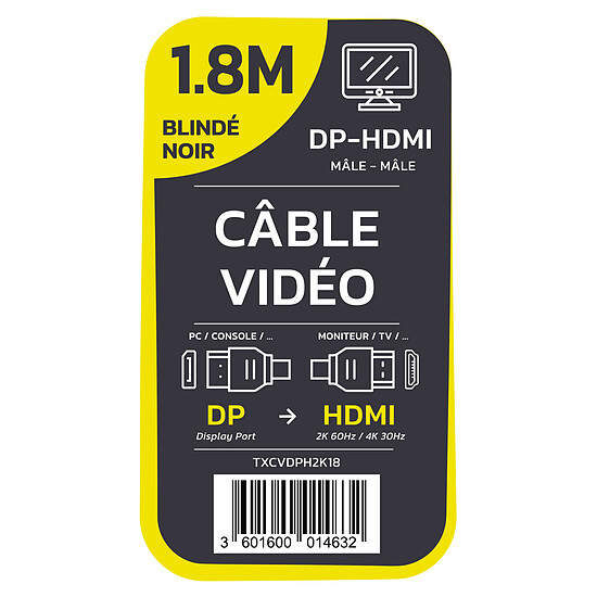 Câble DisplayPort TEXTORM Câble DisplayPort vers HDMI blindé - Mâle/Mâle - 1.8 m  - Autre vue