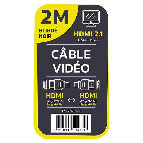 Câble HDMI TEXTORM Câble HDMI 2.1 blindé - Mâle/Mâle - 2 m - Autre vue