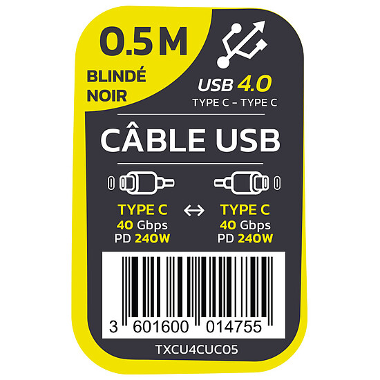Câble USB TEXTORM Câble USB-C 4.0 40 Gbps - Mâle/Mâle - 50 cm - Autre vue