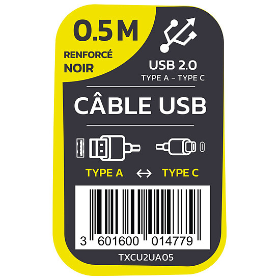 Câble USB TEXTORM Câble USB-C vers USB-A 2.0 - Mâle/Mâle - 50 cm - Autre vue