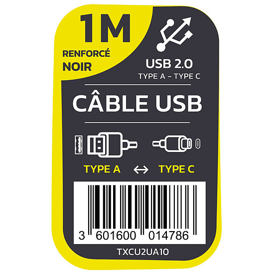 Câble USB TEXTORM Câble USB-C vers USB-A 2.0 - Mâle/Mâle - 1 m - Autre vue