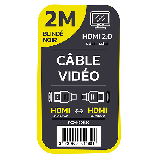 Câble HDMI TEXTORM Câble HDMI 2.0 blindé - Mâle/Mâle - 2 m - Autre vue