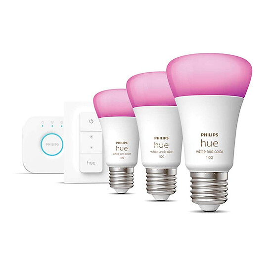 Ampoule connectée Philips Hue Kit de démarrage - White & Color Ambiance E27 A60 x3 + Interrupteur