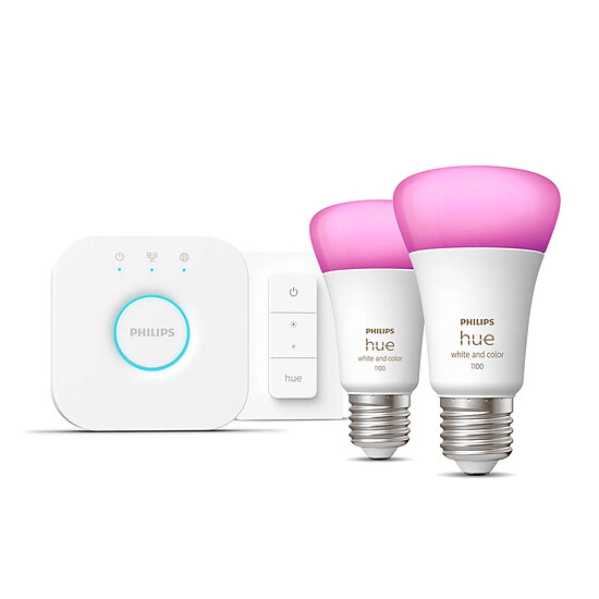 Ampoule connectée Philips Hue Kit de démarrage - White & Color Ambiance E27 A60 x2 + Interrupteur