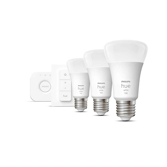 Ampoule connectée Philips Hue Kit de démarrage - White E27 A60 x3 + Interrupteur