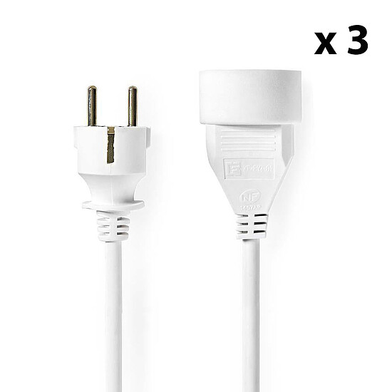 Câble d'alimentation Nedis Lot de 3 rallonges électriques droites blanches - 3 m - Autre vue