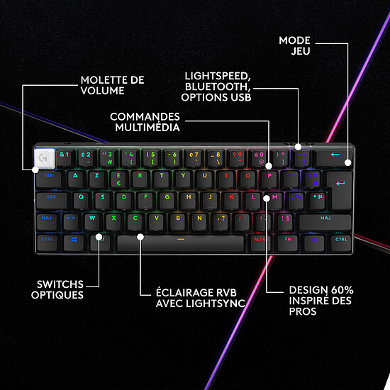 Clavier PC Logitech G Pro X 60 Lightspeed - Logitech GX Tactile - Noir - Autre vue