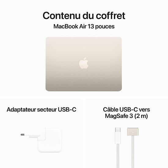 MacBook reconditionné Apple MacBook Air M3 13 pouces (2024) Lumière stellaire 8Go/512 Go (MRXU3FN/A) · Reconditionné - Autre vue