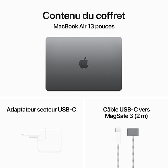 MacBook reconditionné Apple MacBook Air M3 13 pouces (2024) Gris sidéral 16 Go/256 Go (MC8G4FN/A) · Reconditionné - Autre vue