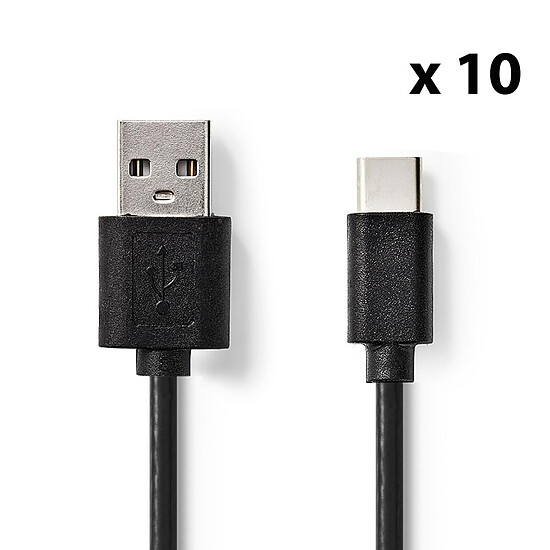 Câble USB Nedis Lot de 10 câbles USB-C / USB-A  (Noir) - 1 m - Autre vue