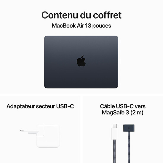 MacBook reconditionné Apple MacBook Air M3 13 pouces (2024) Minuit 16 Go/256 Go (MC8K4FN/A) · Reconditionné - Autre vue