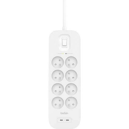 Multiprise Belkin multiprise parafoudre - 8 prises secteur + 2 prises USB-C - Autre vue