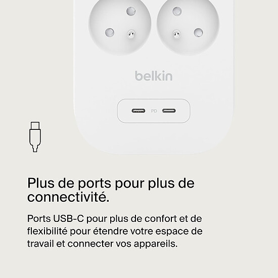 Multiprise Belkin multiprise parafoudre - 8 prises secteur + 2 prises USB-C - Autre vue