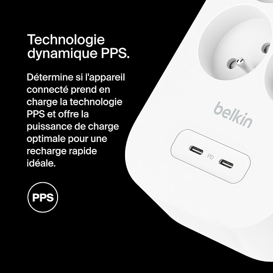 Multiprise Belkin multiprise parafoudre - 8 prises secteur + 2 prises USB-C - Autre vue
