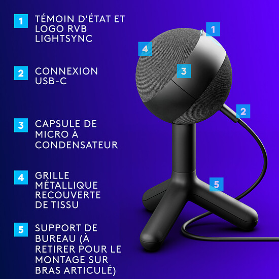 Microphone Logitech G Yeti Orb - Noir - Autre vue