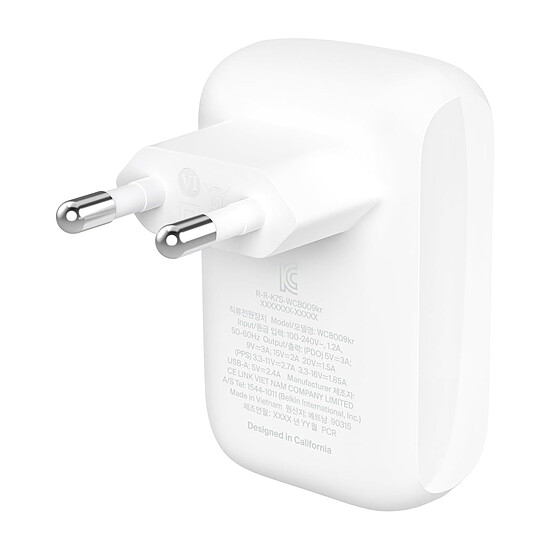 Chargeur Belkin Chargeur Secteur double 42W - USB-C + USB-A (30W + 12W) - Autre vue
