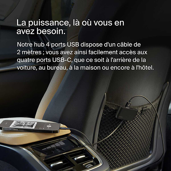 Chargeur Belkin Hub de charge avec 4 ports USB-C et USB-A pour voiture (Blanc) - Autre vue