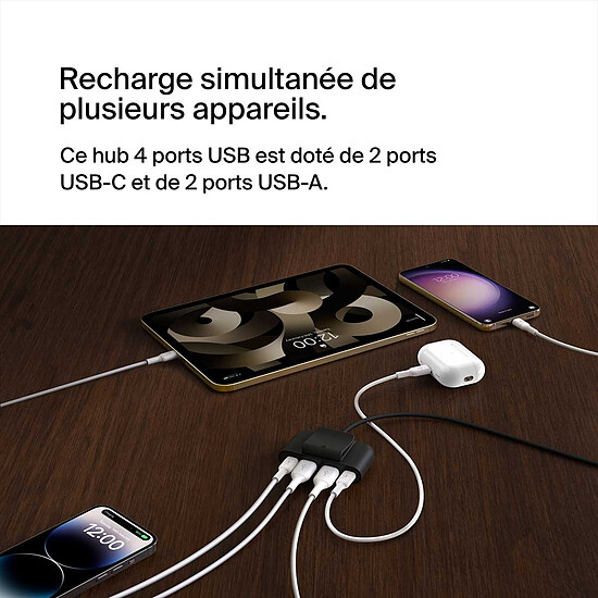 Chargeur Belkin Hub de charge avec 4 ports USB-C et USB-A pour voiture (Blanc) - Autre vue