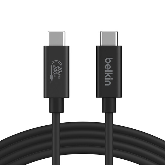 Câble USB Belkin Câble USB4 20 Gbps USB-C vers USB-C - Mâle/Mâle (noir) - 2 m - Autre vue