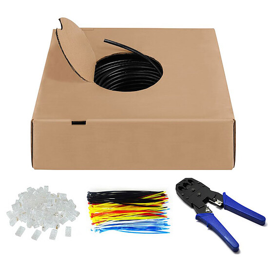 Câble RJ45 Goobay Kit de câblage RJ45 catégorie 6 U/UTP 100 m (Noir) - Autre vue