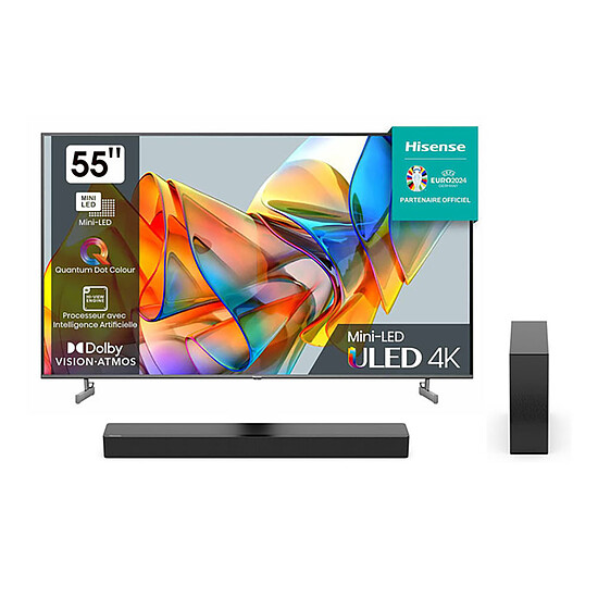 TV Hisense 55U6KQ + HS2100 - TV 4K UHD HDR - 139 cm - Barre de son 2.1 