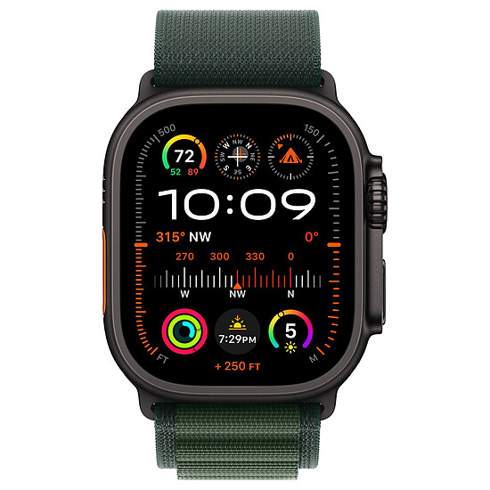 Montre connectée Apple Watch Ultra 2 GPS + Cellular 49 mm - Titane Noir - Bracelet Alpine Vert Foncé L - Autre vue