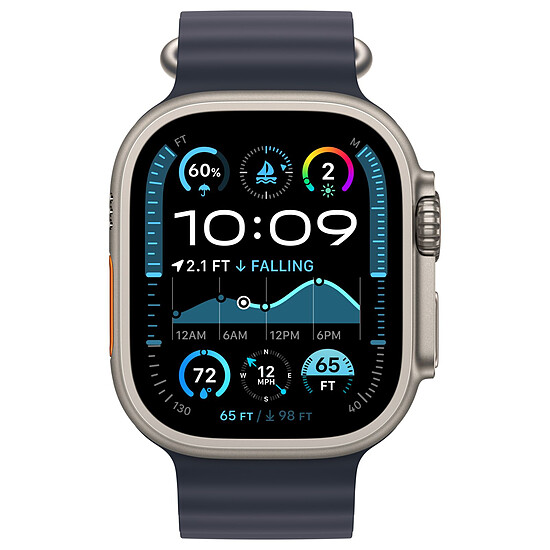 Montre connectée Apple Watch Ultra 2 GPS + Cellular 49 mm - Titane Naturel - Bracelet Océan Marine - Autre vue