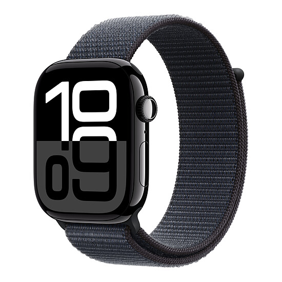 Montre connectée Apple Watch Series 10 GPS  + Cellular - Aluminium Noir - Bracelet Sport Textile Encre Violette - 42 mm - Autre vue