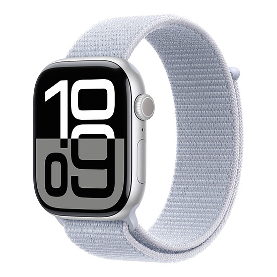 Montre connectée Apple Watch Series 10 GPS  + Cellular - Aluminium Argent - Bracelet Sport Textile Nuée Bleue - 46 mm - Autre vue
