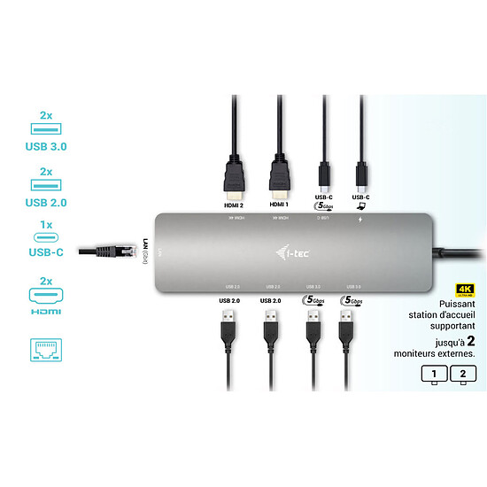 Station d'accueil PC portable i-tec USB-C Metal Nano 2x Display Docking Station + Power Delivery 100W - Autre vue
