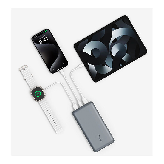 Batterie et powerbank Belkin Batterie externe 20K Boost Charge avec câble USB-A vers USB-C Gris - Autre vue