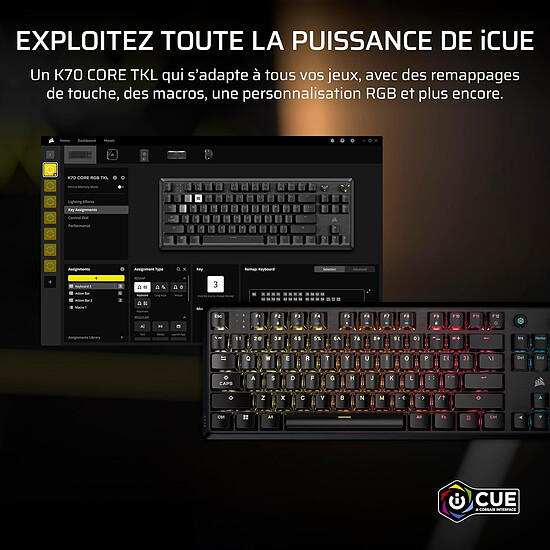 Clavier PC Corsair K70 Core TKL RGB - Corsair MLX Red v2 - Autre vue