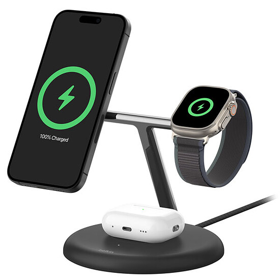 Chargeur Belkin Chargeur Magsafe Qi2 15W pour iPhone, Airpods et AppleWatch - Noir - Autre vue