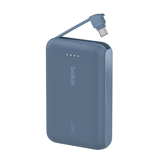 Batterie et powerbank Belkin Batterie externe 10K 20W avec câble USB-C intégré - Bleu - Autre vue