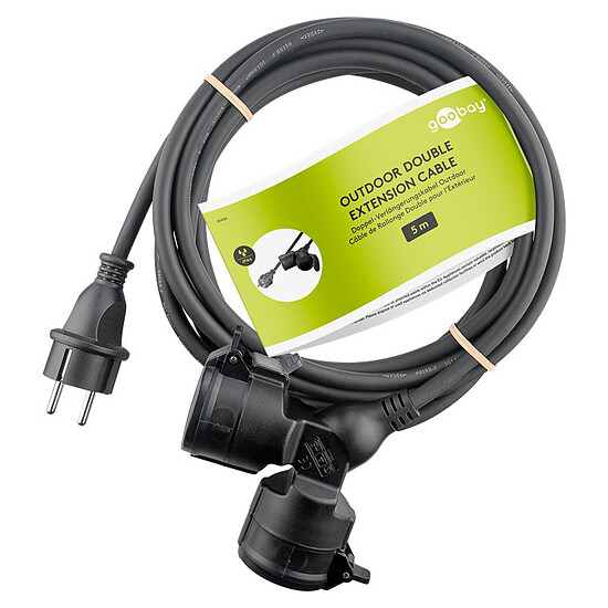 Câble Secteur Goobay Câble Rallonge électrique double pour l'extérieur - 5 m - Noir - Autre vue