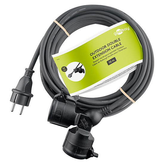 Câble Secteur Goobay Câble Rallonge électrique double pour l'extérieur - 10 m - Noir - Autre vue