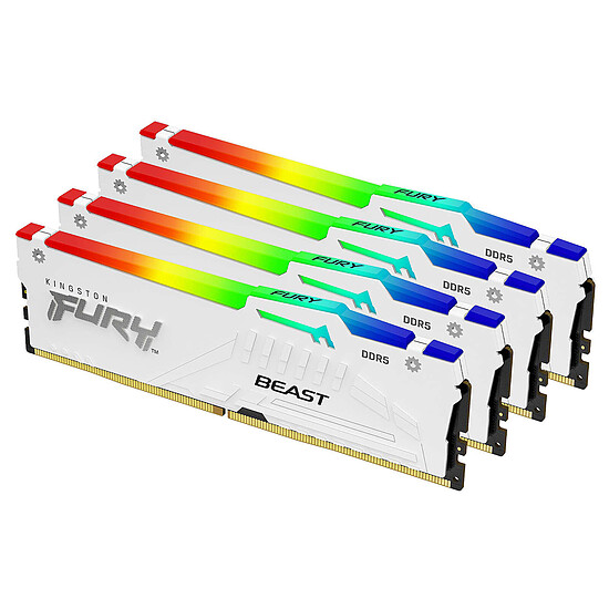 Mémoire Kingston Fury Beast White RGB - 4 x 16 Go (64 Go) - DDR5 6000 MHz - CL40