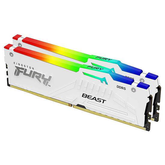 Mémoire Kingston Fury Beast White RGB - 2 x 32 Go (64 Go) - DDR5 6000 MHz - CL30