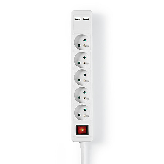 Multiprise Nedis Multiprise 5 prises avec 2 ports de charge USB et 1 interrupteur - Blanc