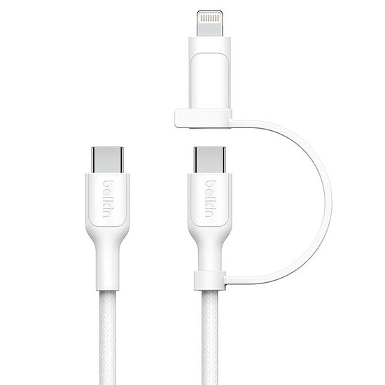 Adaptateur USB Belkin Boost Charge Pro Câble 2-en-1 USB-C et Lightning (Blanc) - Autre vue