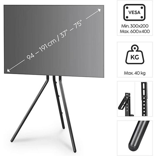 Support TV Hama Support Pied TV Chevalet métal - Noir - Autre vue