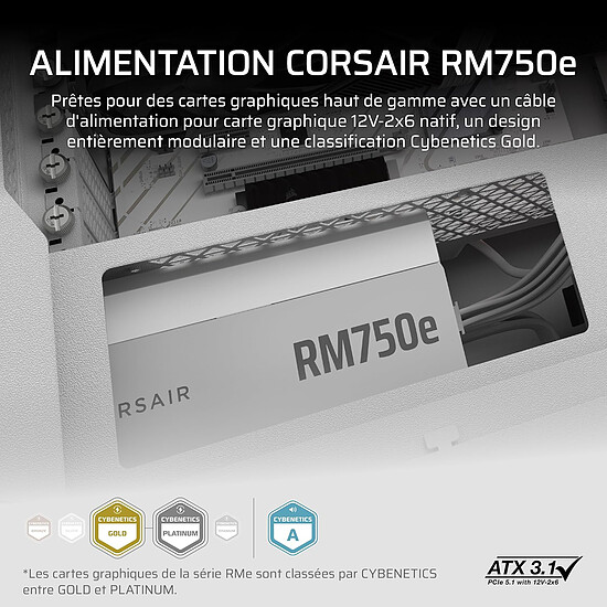 Alimentation PC Corsair RM750e (2025) - Blanc - Autre vue