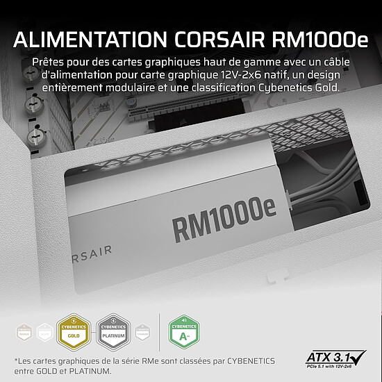 Alimentation PC Corsair RM1000e (2025) - Blanc - Autre vue