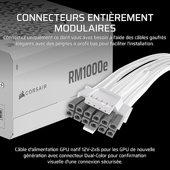 Alimentation PC Corsair RM1000e (2025) - Blanc - Autre vue