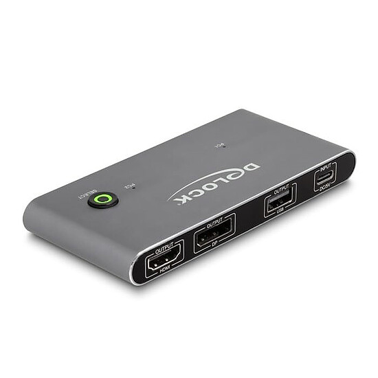 KVM DeLock Commutateur KVM USB-C vers HDMI et DisplayPort 1.4 avec 3 ports USB-A 2.0 - 2 ordinateurs (8K@60Hz) - Autre vue