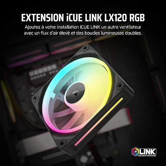Ventilateur Boîtier Corsair iCUE LINK LX120 RGB Triple Pack - Noir + iCUE LINK System Hub - Autre vue