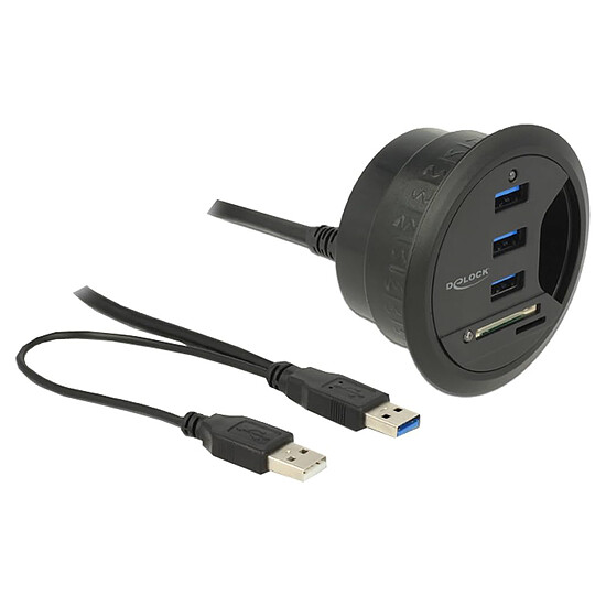 Hub USB DeLock Hub de bureau USB-A 3.0 à 3 ports + 1 lecteur de carte microSD / SD - Autre vue