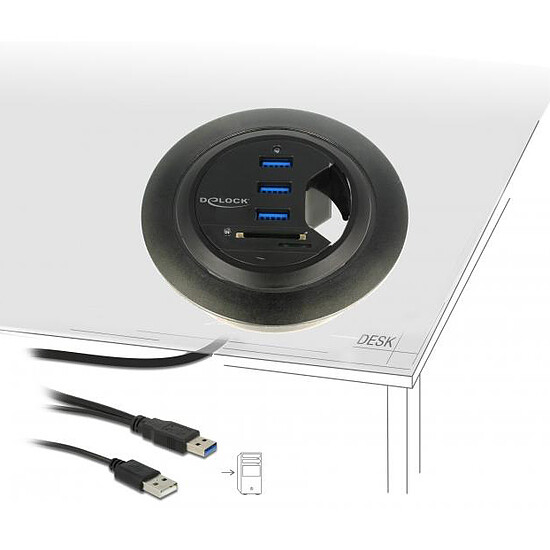 Hub USB DeLock Hub de bureau USB-A 3.0 à 3 ports + 1 lecteur de carte microSD / SD - Autre vue