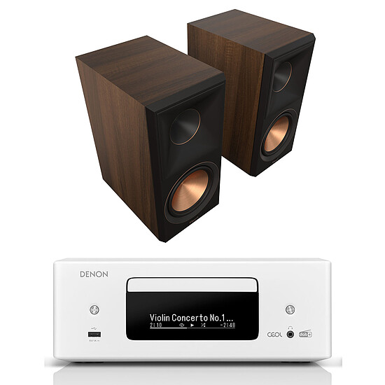 Mini-chaine Denon RCD-N12DAB Blanc + Klipsch RP-600M II Noyer - Autre vue