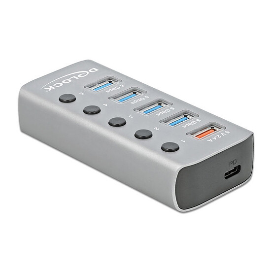 Hub USB DeLock Hub USB 3.0 à 6 ports avec 1 port USB-A dédié à la charge (5V 2.4A) et 1 port USB-C PD 3.0 - Autre vue